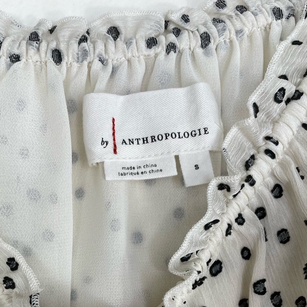 28) ANTHROPOLOGIE ivory Lucia Off-The-Shoulder Polka Dot Smocked Blouse sz S - Picture 4 of 4